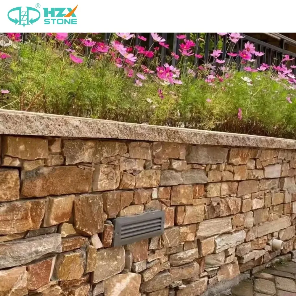 HZX Factory Supply Golden Honey Quartzite Wall Stone Panel Yellow Slate Ledge Stone Premium Quality Slate Product