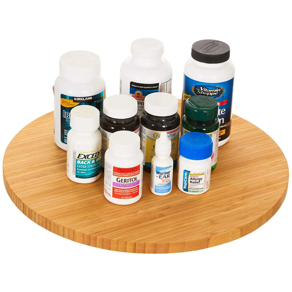 Bamboo Wood Kitchen Rotating Lazy Susan Turntable Rotating Display Trays Organizer Swivel Plate 35~45 Days Industrial Natural