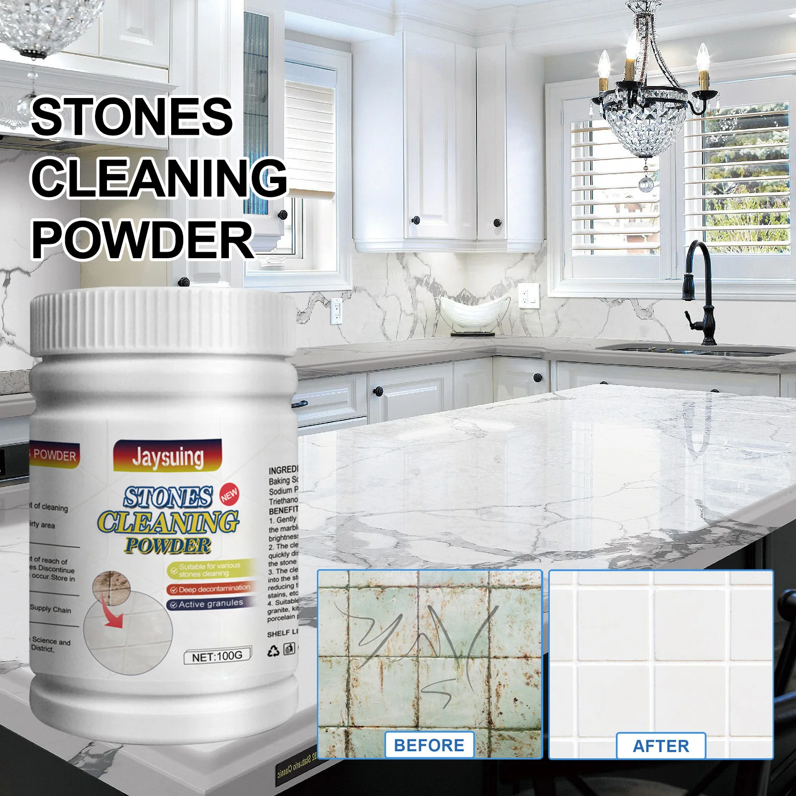 Jaysuing Muti-purpose Ceramic Tile Stones Floor Wall Polishing Deep Cleaning Stain Remover Cleaner Powder