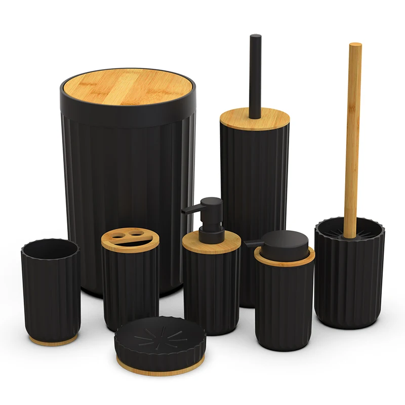 white black bathroom plastic and bamboo decor accessory sets wholesale