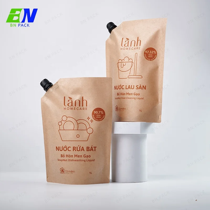 Refill eco-friendly customized  shampoo spout bag substainable plastic Beverage Liquid 16oz 32 oz bag with spout