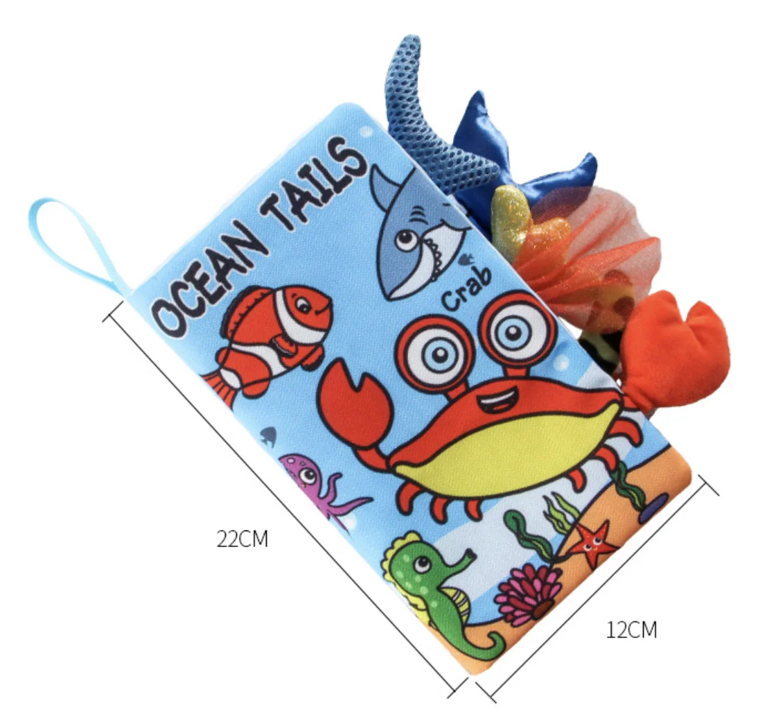 3D Early Education Teach Interactive Fabric Jungle Farm Sea Animals  Tails Baby Cloth Books  Montessori Toy Washable infant 0-1