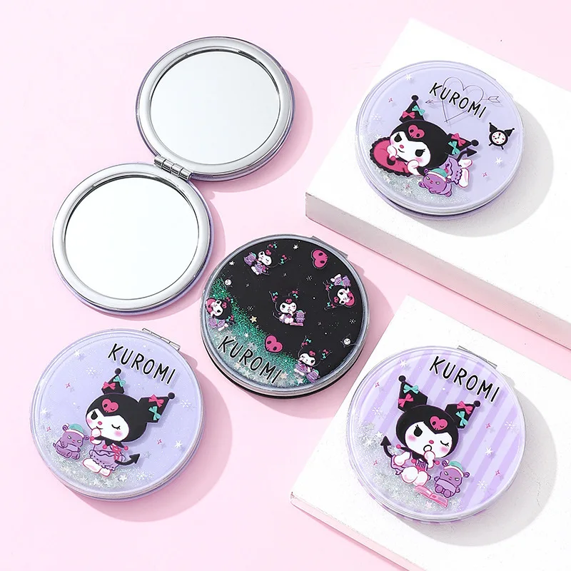 2024 Hot Selling Kulomi Pacha Dog Cartoon Cute Double Sided Folding Quicksand Mirror Going Out Cosmetic Mirror Birthday Gift
