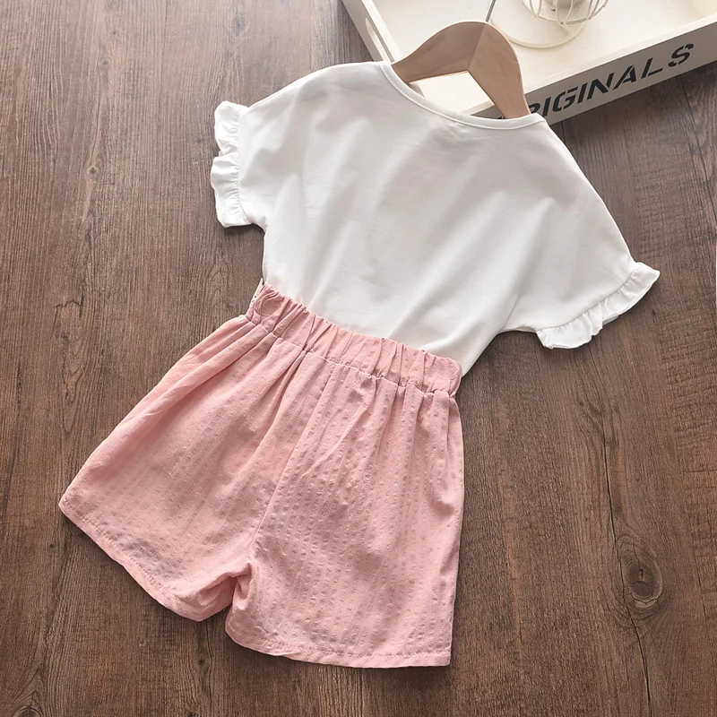 Летний комплект детской одежды с рисунком героев из мультфильмов; Детская одежда для маленьких девочек; Рубашка + шорты, костюм