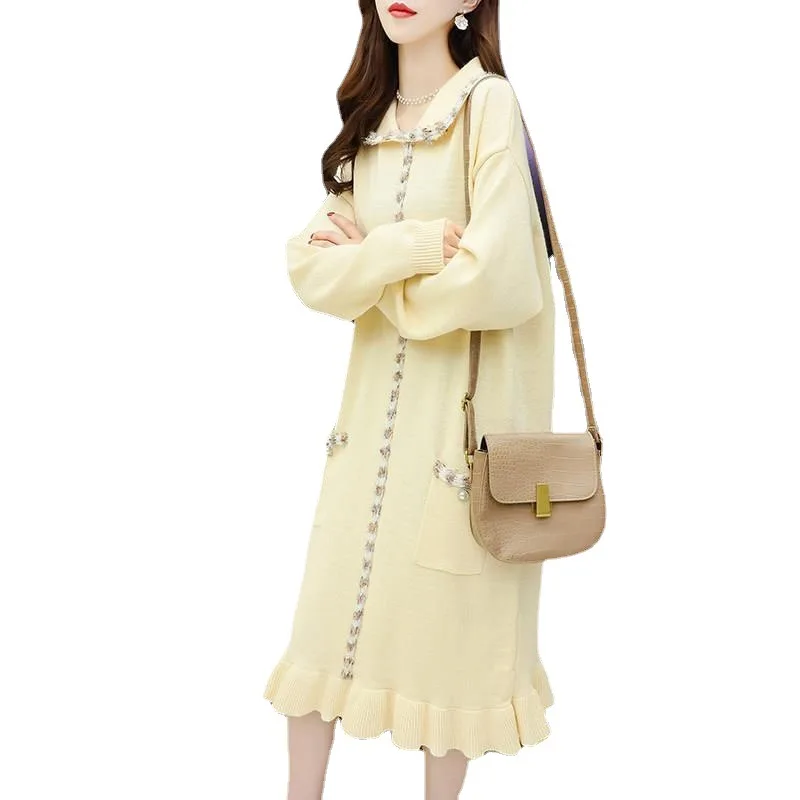 Оптовая продажа Новое поступление облегающее офисное платье-свитер с длинным рукавом и