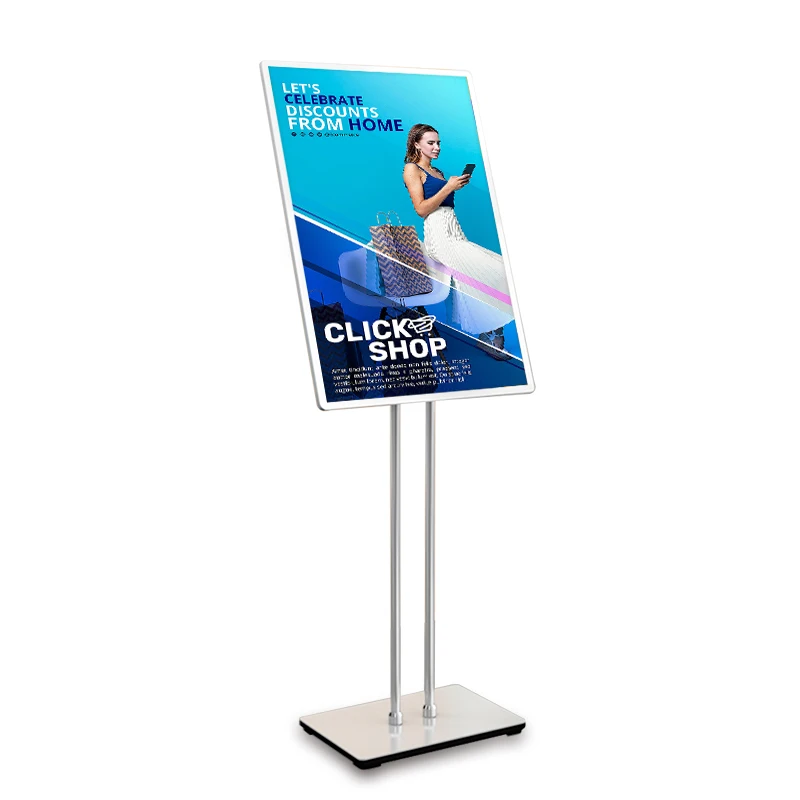 Hot Selling Indoor Free Standing Tempering Glass Ultra Thin Design Adjustable Portable LED Advertising Screen Display