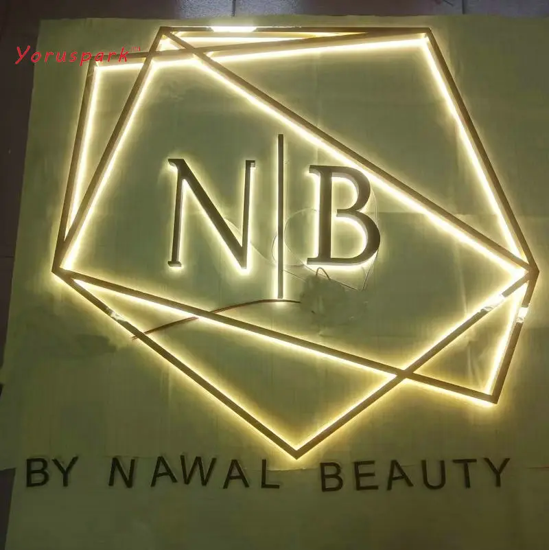 yangyu Outdoor Backlit Logo Stainless Steel Lettering Custom Led Advertising Signshalo lit 3d led outdoor shop wall sign