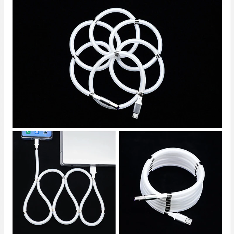 2021 Hot Selling Reusable Charging Cable Us Bracelet Repairable Charging Cable Rotatable Magnetic With Magnet 3 In 1 Flex Cable
