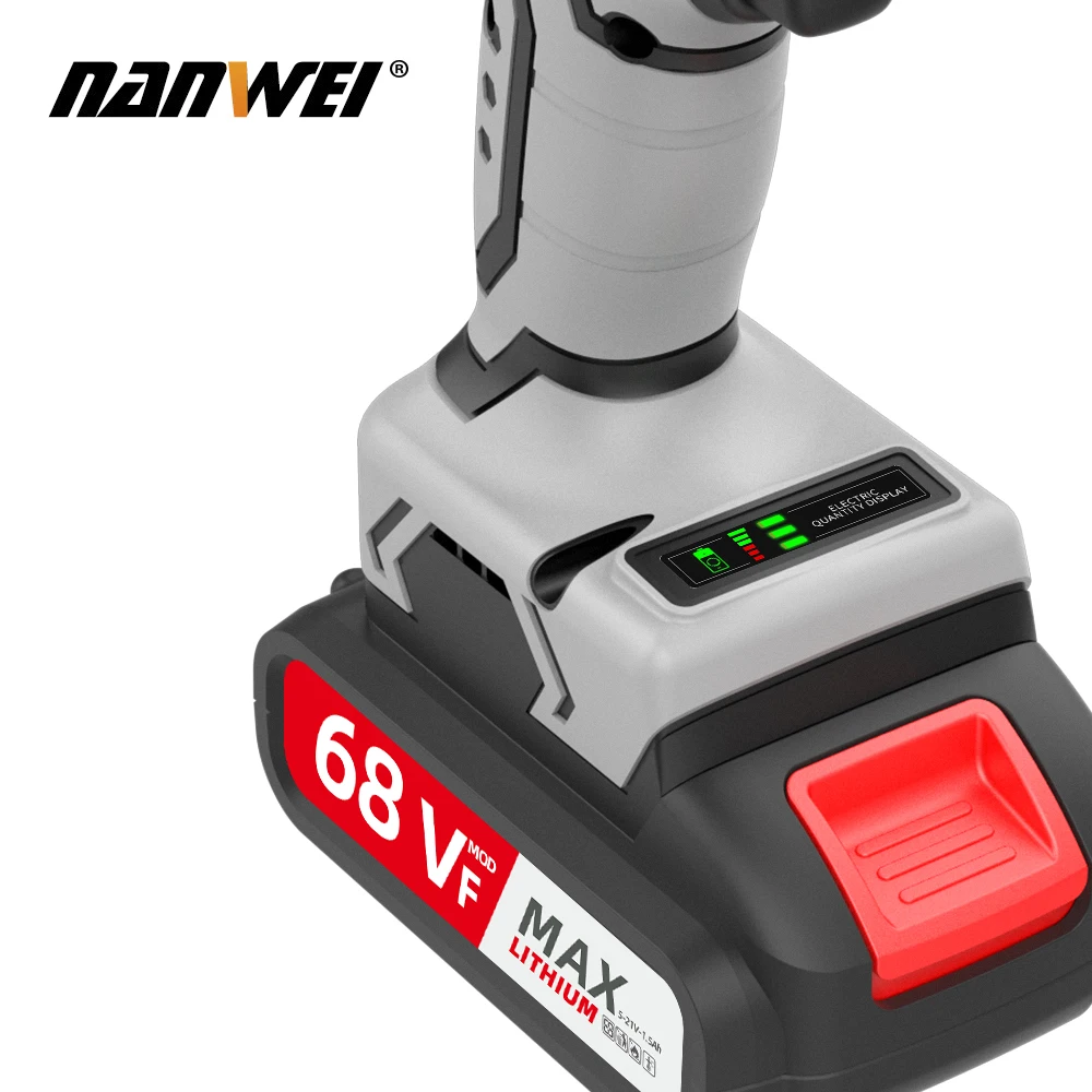 NANWEI 80N power drills 21V 1750rpm brushless impact drill power tools handy cordless drill tools 68VF lithium battery drill