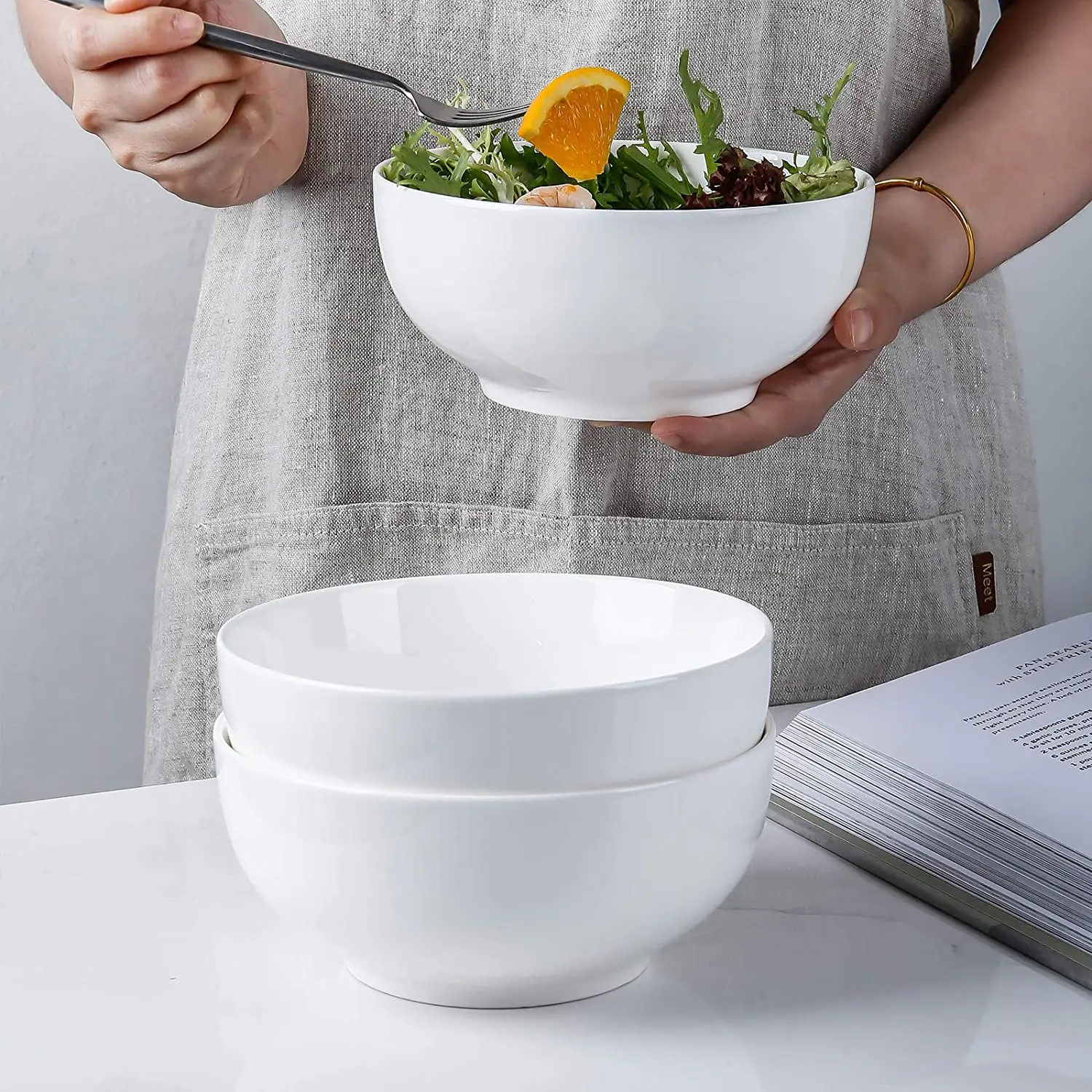 White Ceramic Soup Bowl Cereal Round Ceramic Porcelain Bowls Household Dinner Serving Salad Dough Fruit Soups Rice Bowl Sets