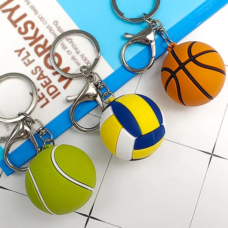Factory Wholesale Custom Logo Sports Ball Keychains Cute Mini 3D Basketball Keychain Ball