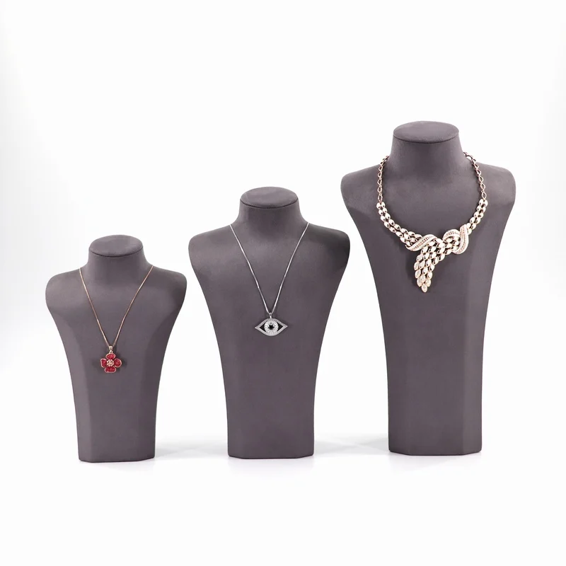 Luxury suede resin necklace display stand jewelry display neck necklace bust mannequin for jewellery display