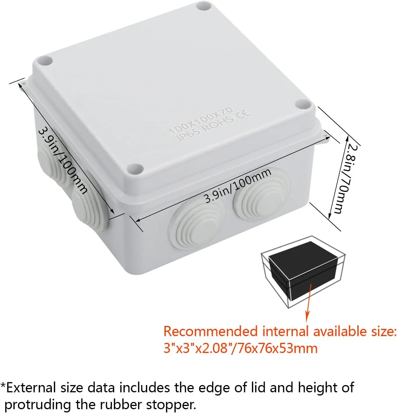 ABS plastic 100 x 100 x 70 mm Outdoor  Waterproof IP65 Junction Box Universal Electrical Project Enclosure