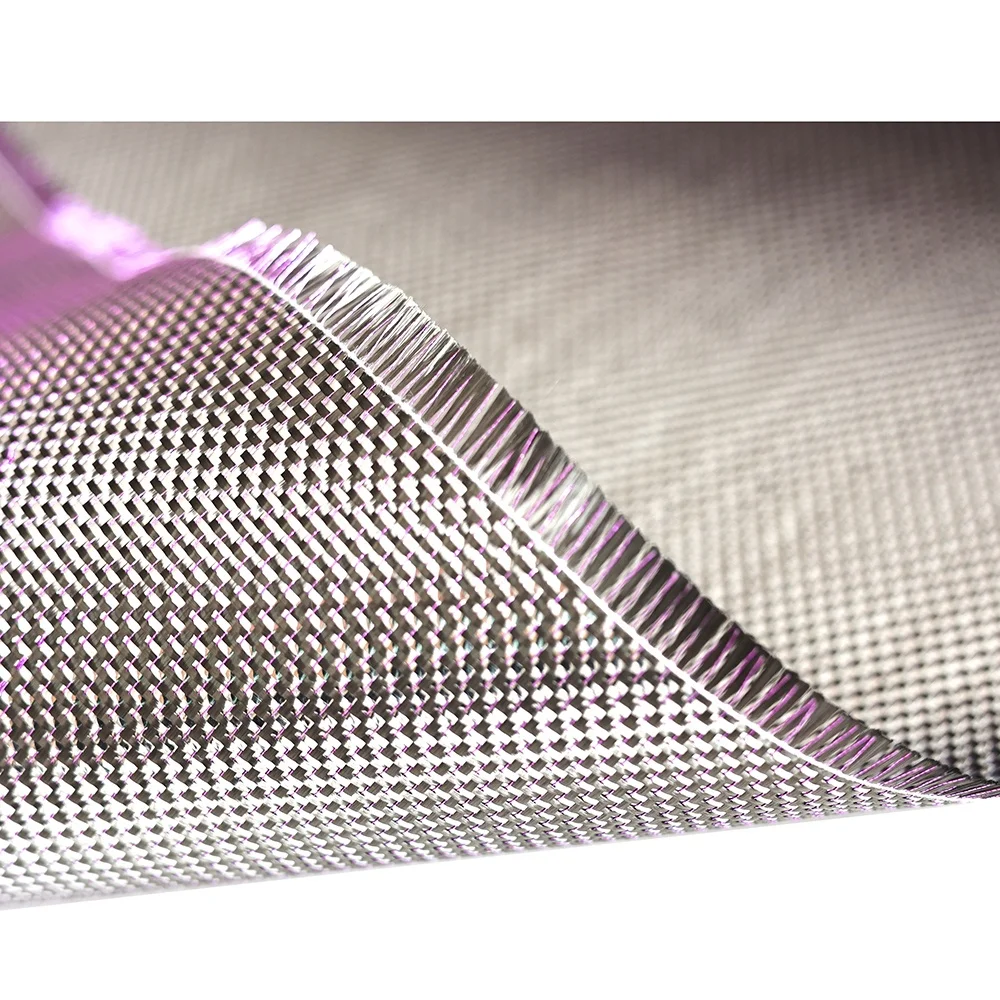 Silver metallic carbon fiber fabric Purple thread Carbon cloth