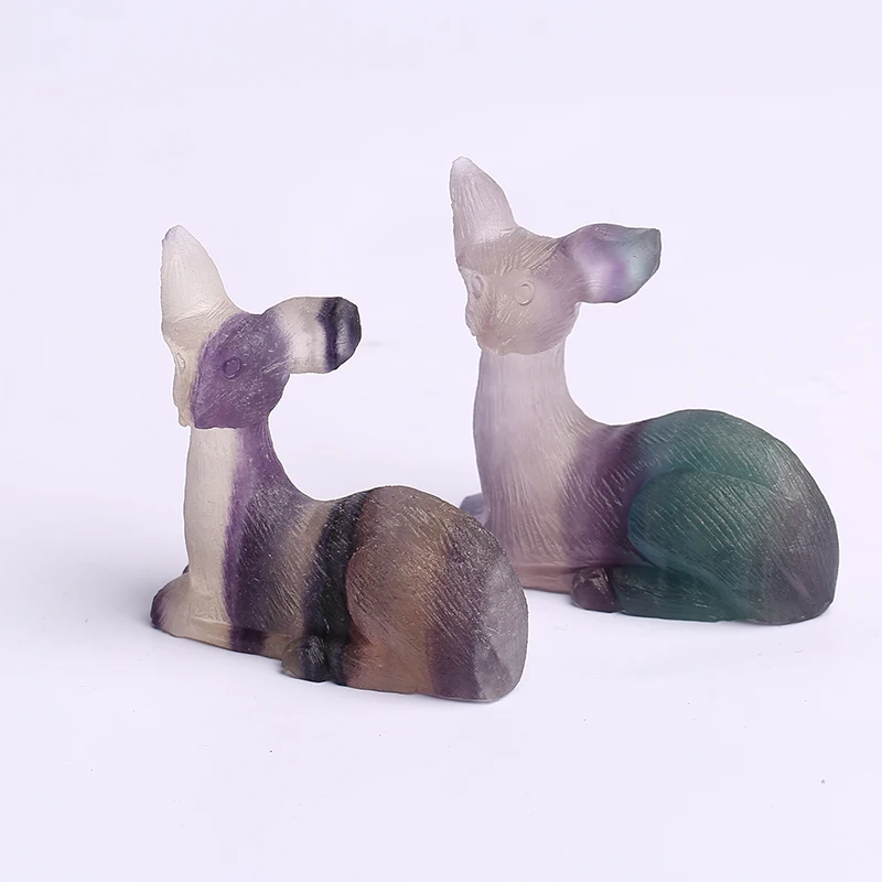 
Wholesale Natural Polished Colourful Fluorite Reiki Crystal Carving Deer Crystal for gift 