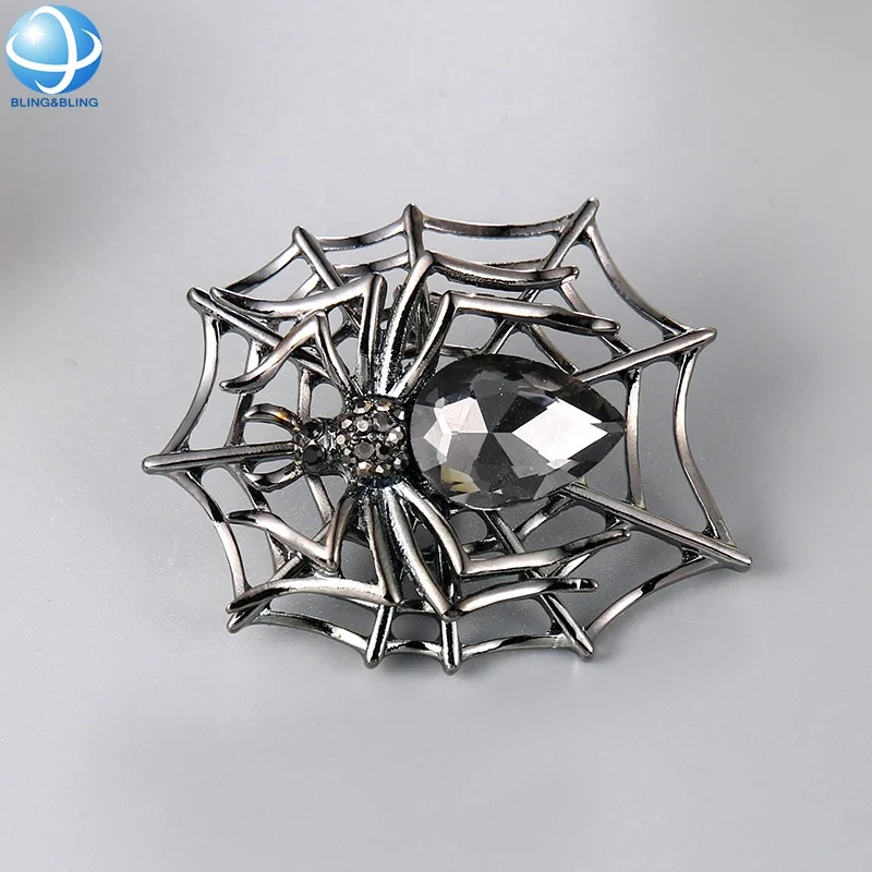 Fashion Gun Metal Crystal Rhinestone Spider Web Brooch Pin For Unisex Children Party Clothing Decoration Jewelry Delicate Gift