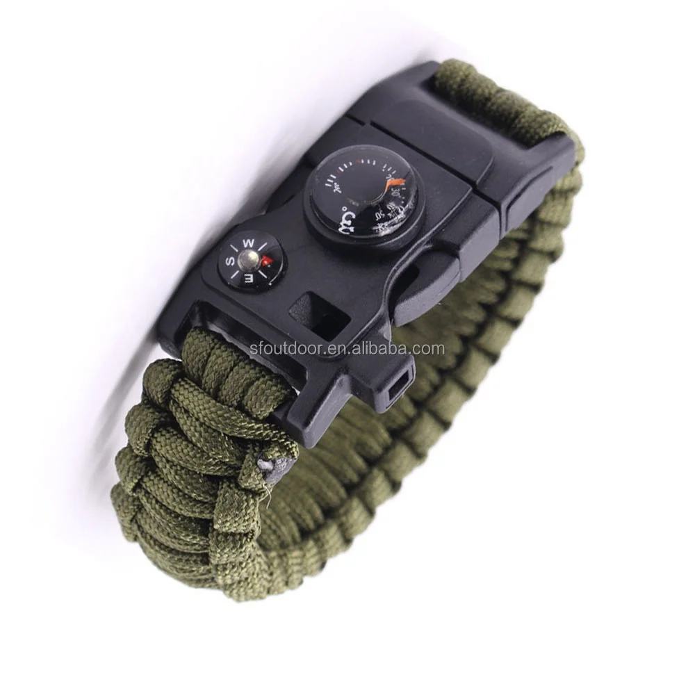 Camping Survival Paracord 550 Strap Wrist Fishing Kit inside Braided Bracelet