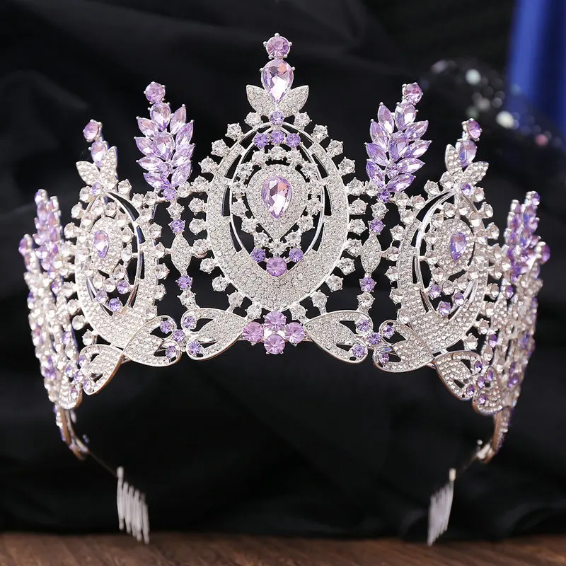 2024 New arrival high quality big crown luxury crystal rhinestones pageant tiaras with comb for women wedding jewelry