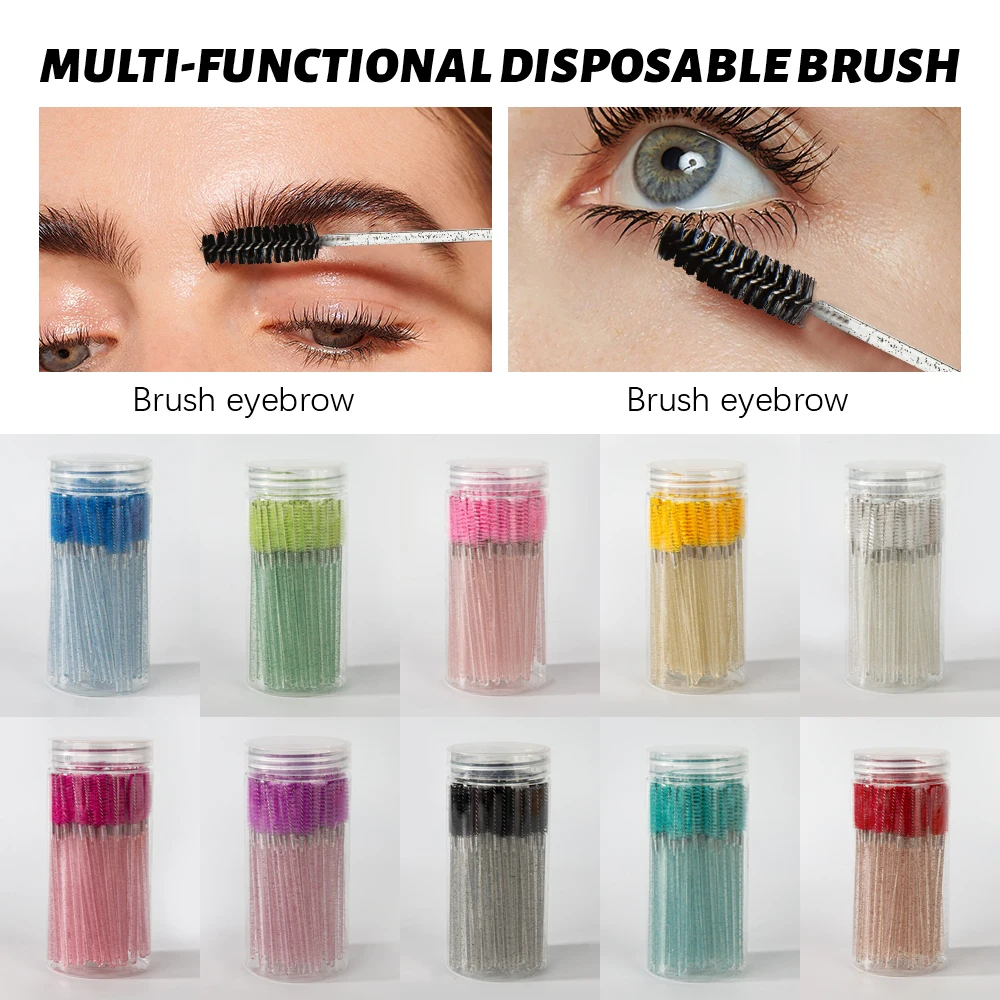 Cosmetic Makeup Tools 100 Pcs Disposable Eyelash Brushes Lash Mascara Wands Eyebrow Spoolie Applicator Set With Bottle