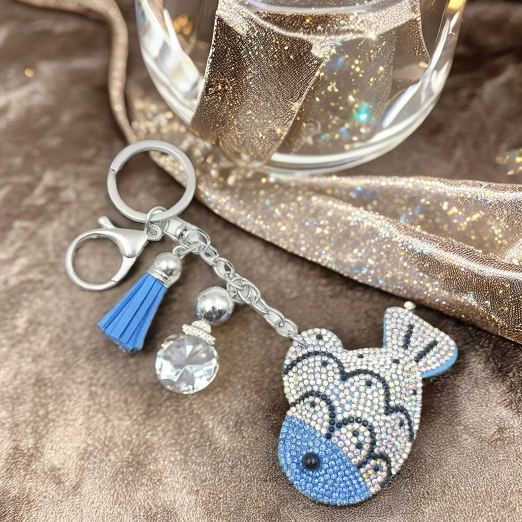 Alloy Sea Animal Keychain for Girls Bag and Gift colorful rhinestone small goldfish Koi pendant Exquisite keychain fringe