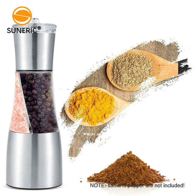 2 in 1 adjustable stainless steel manual spice salt and pepper mill grinder for kitchen cooking