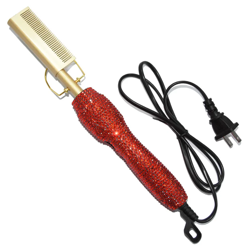 Chinese Factory One Step Red Bling Metal Wedding Wide Tooth Professional Styling Massage Straightener Electric Hot Hair Comb