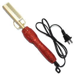 Chinese Factory One Step Red Bling Metal Wedding Wide Tooth Professional Styling Massage Straightener Electric Hot Hair Comb