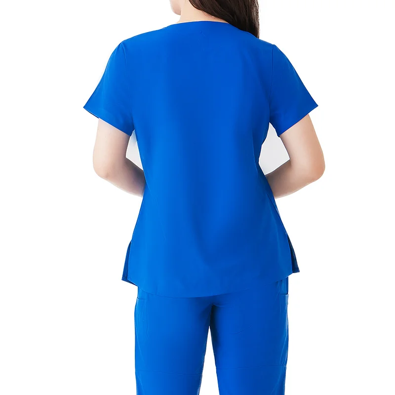 Scrub Tops for Women Mandarin Collar Shirttail Hem 3 Pockets 4 Way Stretch Womens Scrub Top with Jogger pants