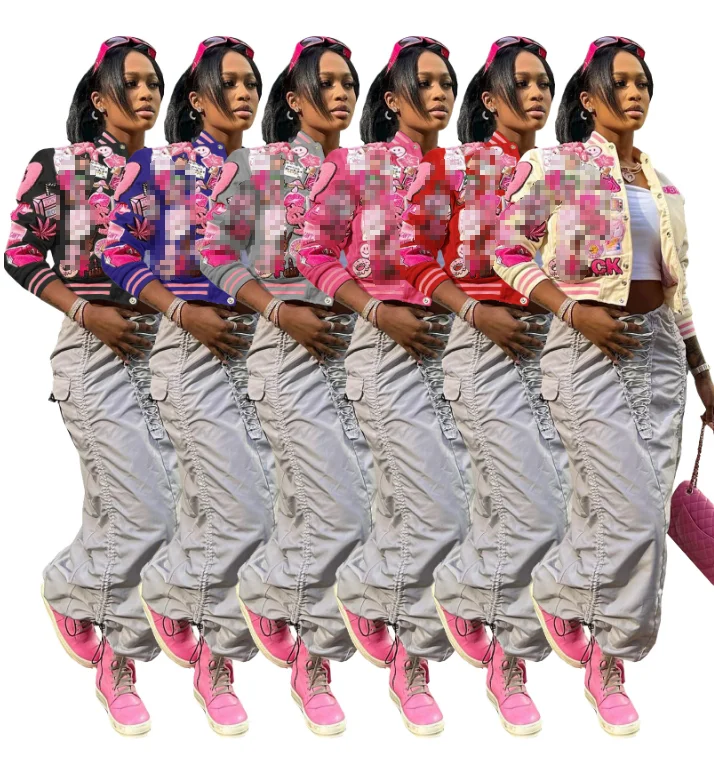 Spring Casual Chic Coat Jacket Women 2023 New Fleece Print Streetwear Bomber Jacket Coat Vintage Letterman Baseball Jacket