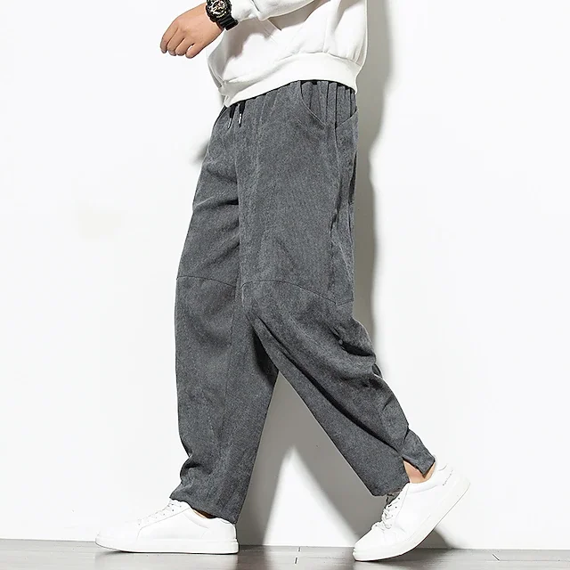 Classic Straight Corduroy Pants Mens Vintage Washed Corduroy Loose Pants