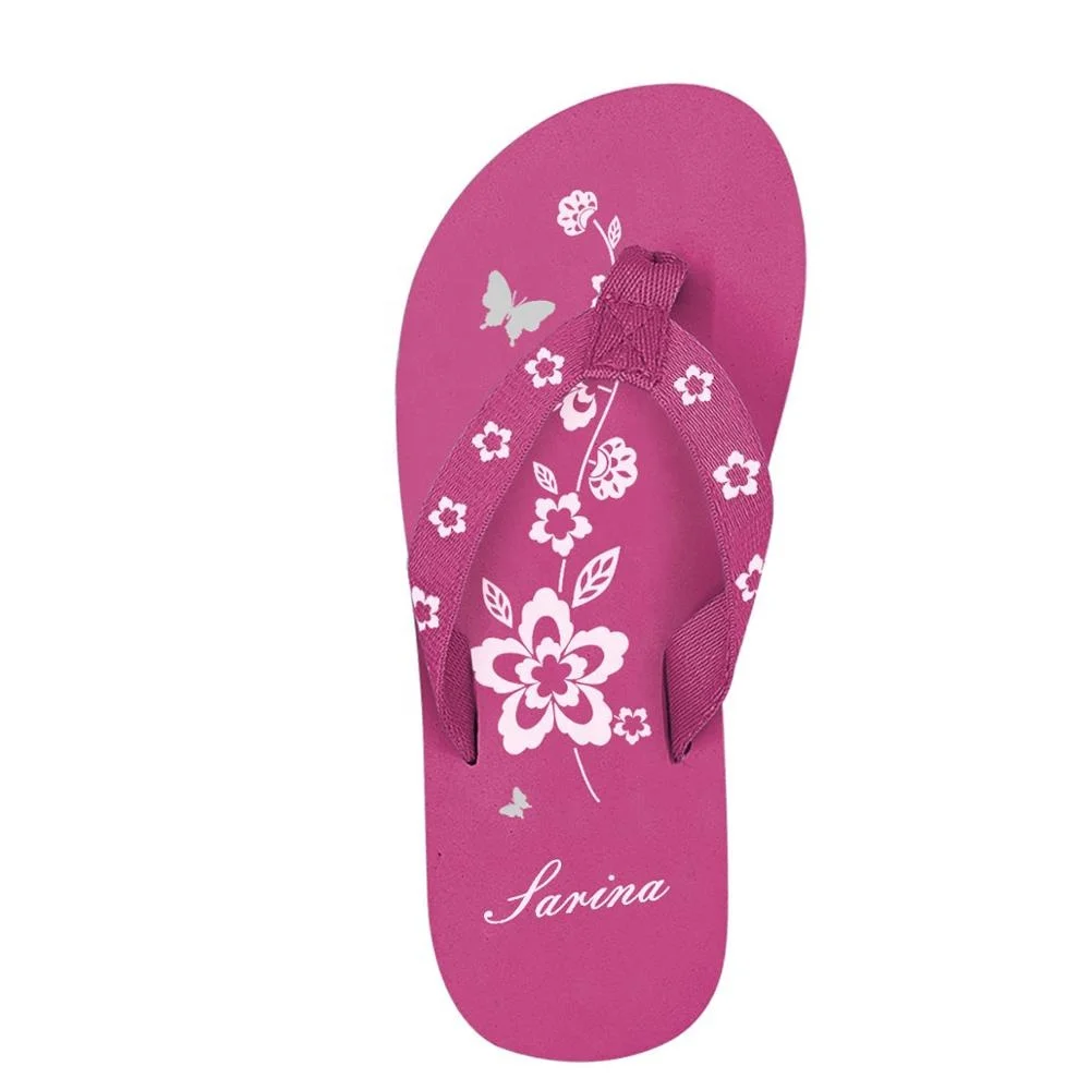 
New arrival customized logo flowers printed girls slippers flip flops for kids 