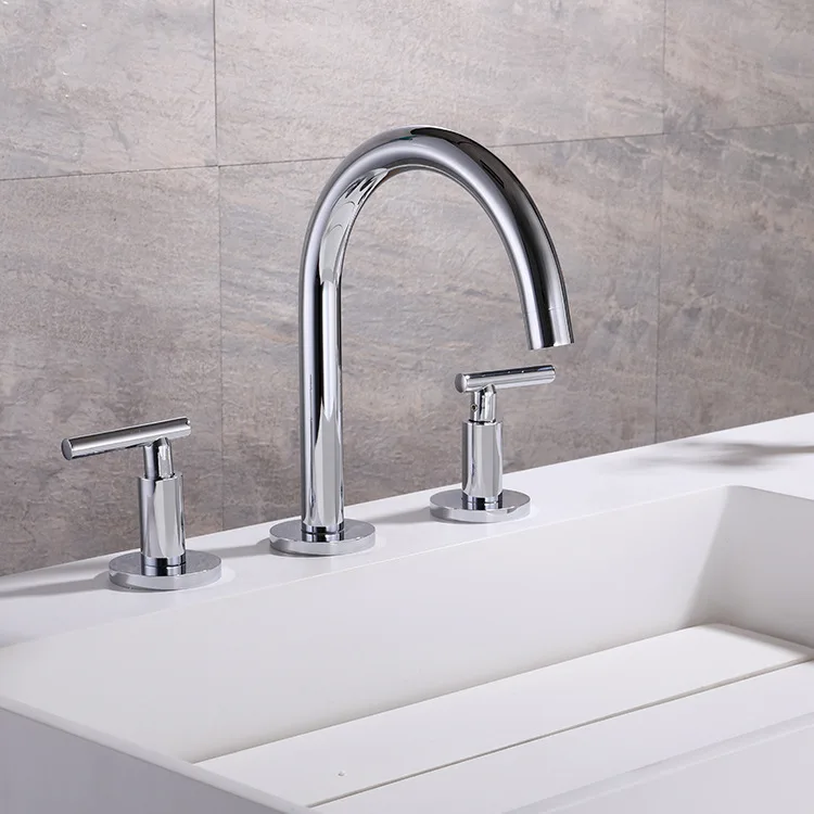 Lusa Modern Design European All-Copper Three-Hole Set Dual Control Hot Cold Split Double Switch Basin Faucet