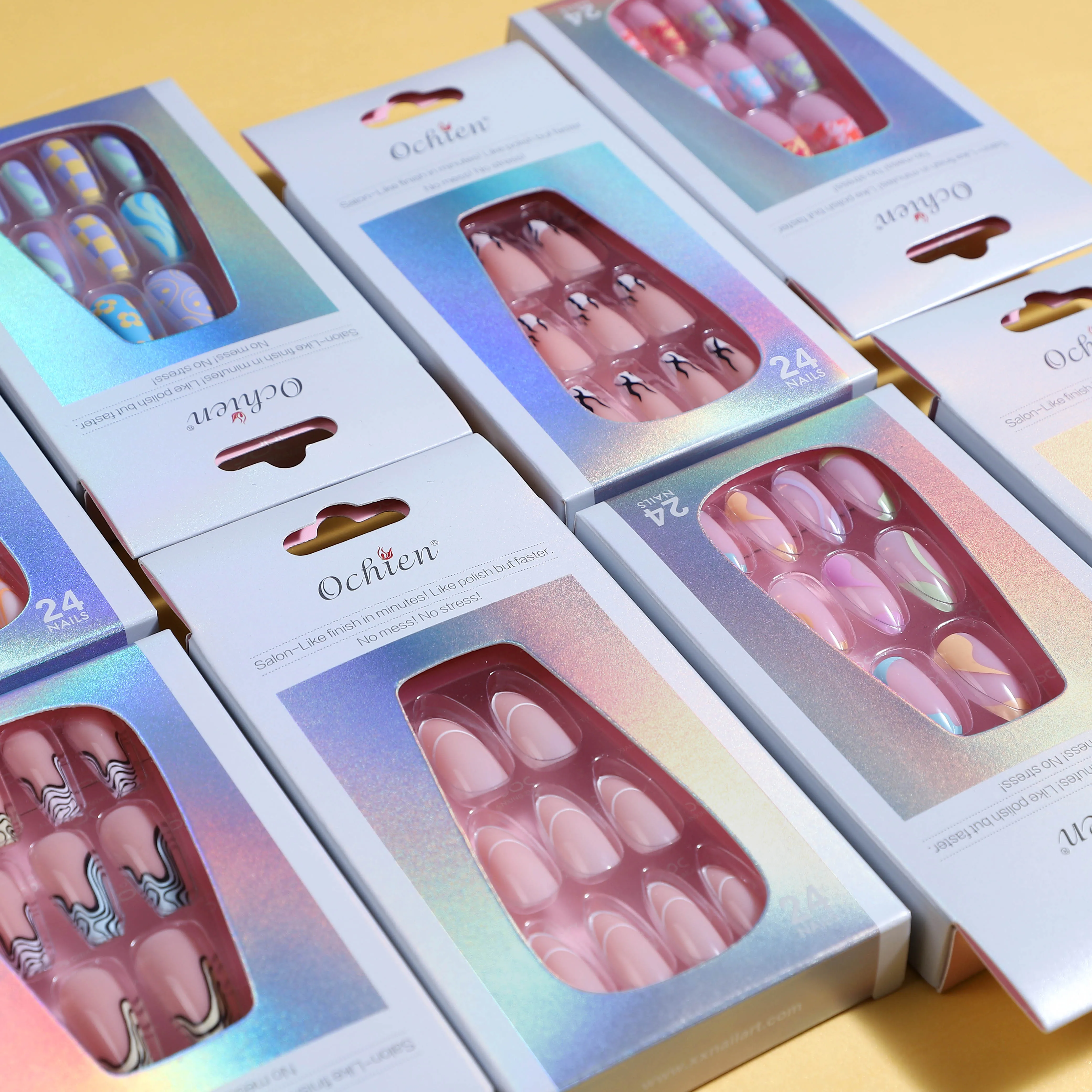High Quality Glossy Gel Polish Uv Press On Coloured Pre-glue False Nails Custom Press On Nails Wholesale Nails
