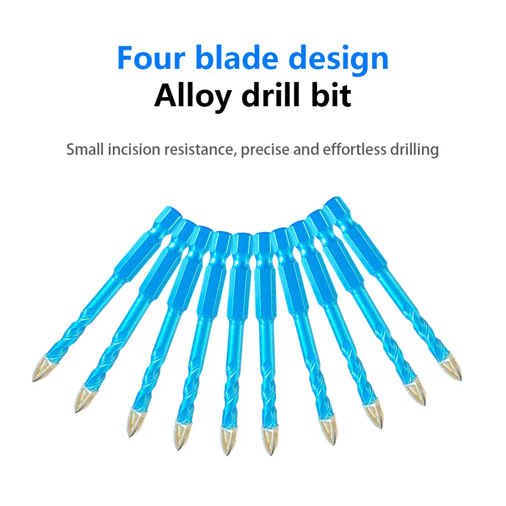 Blue Glass Drilling with Hexagonal Shank Cross Spiral Glass Bit