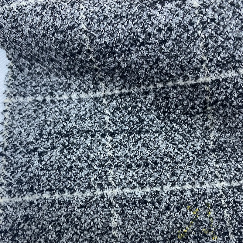 Hot Sale Woven Checks Design Polyester Viscose Tweed Stretch Fabric Brushed Fabric Tweed Fabric