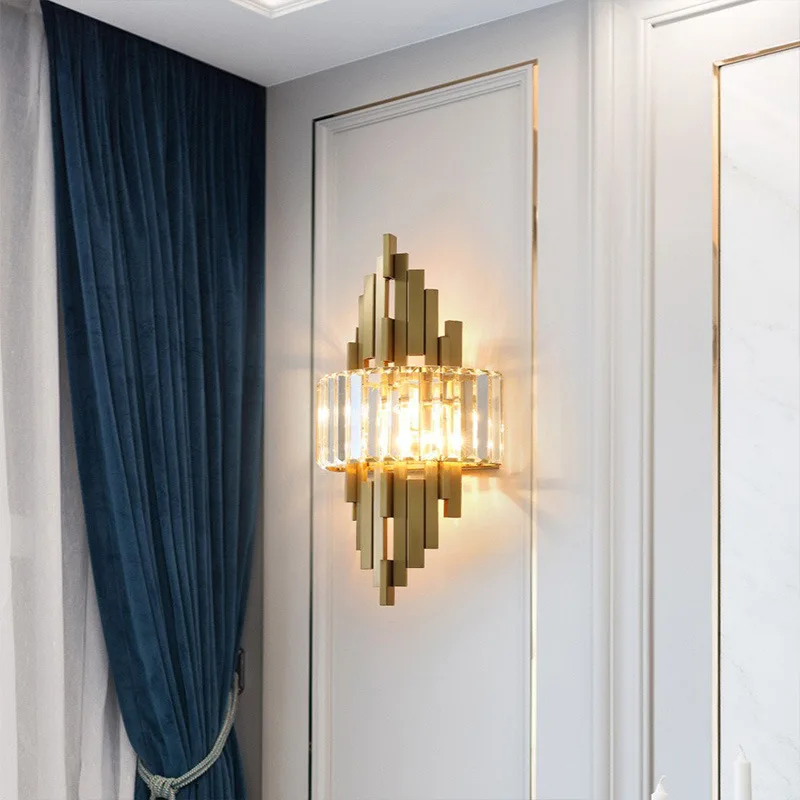 Hitecded Modern Wall Lamp Golden Finishing Crystal Wall Lamp for Home Lighting Hotel Decoration