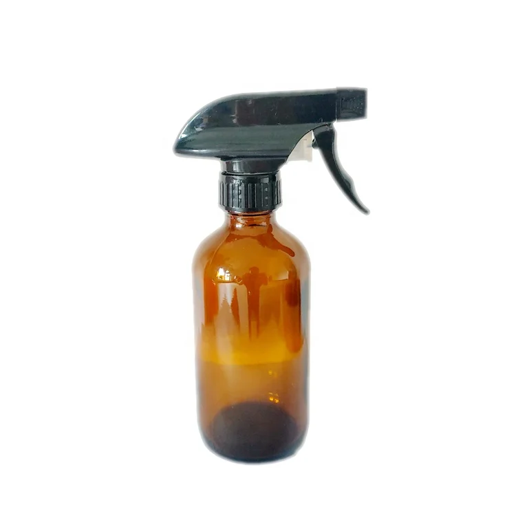 
250ml 500ml 8oz 16oz Spray Matte Black Boston Glass Bottle with Trigger Sprayer Food grade 500ml plastic boston round bottle 