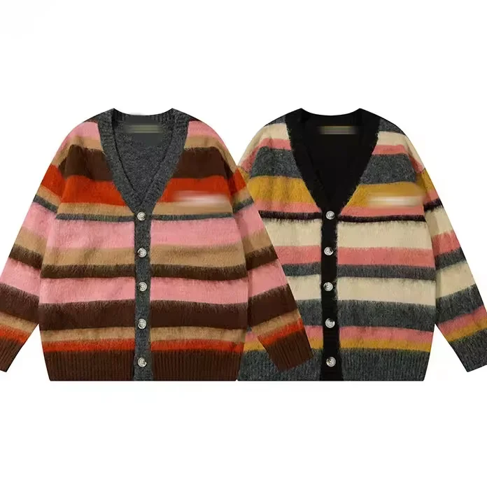 New Arrival 2024 Autumn Winter Stripe Colorful Women Cardigan Sweater Fashion Streetwear Knitted Loose Sweater