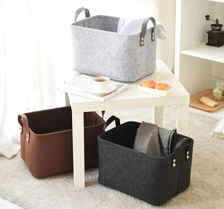 Large Containers Cubes Felt  Toys Organizer Clothing Hamper Foldable Fabric Staircase Storage Boxes With Pu Handles