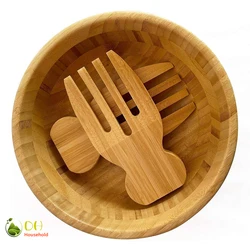 Bamboo Wood Salad Bowl Serving Bowl for Fruits Natural Bamboo Serving Dish Dinnerware Bamboo Salad Hands  Server Set