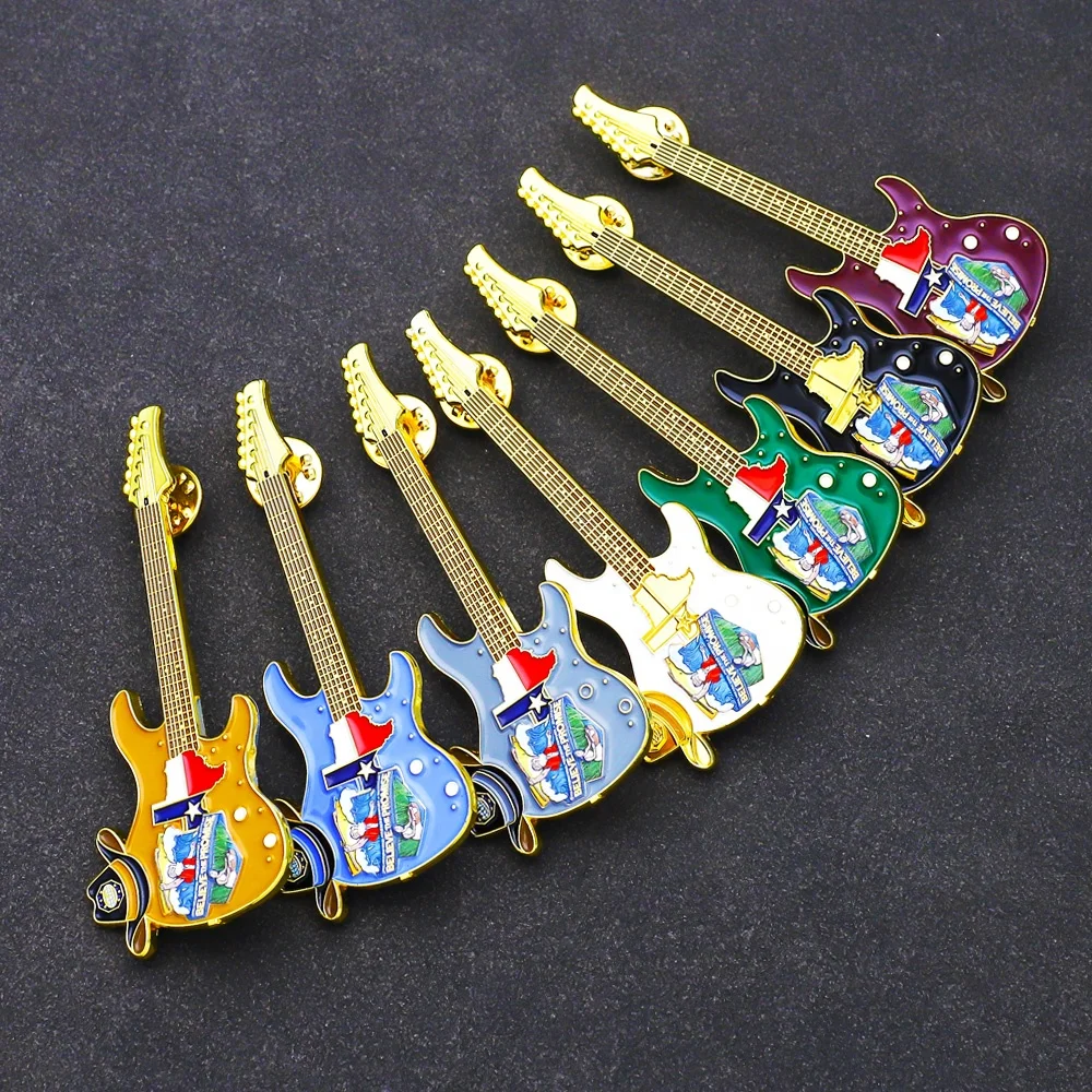 Manufacture Guitar Cartoon Custom Badge Metal Soft Enamel Emblem Badge Brooch Lapel Pin For Clothing And Hats