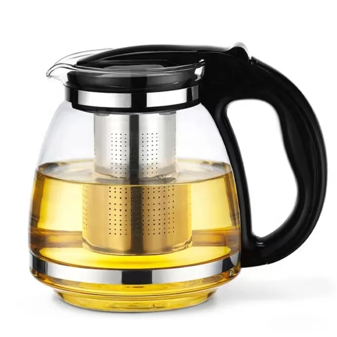 Hot Selling Heat Resistant Borosilicate Flat Cover Flower Glass 1500/2000 ml  Coffee Tea Heating Cold Kettle Teapot with Filter