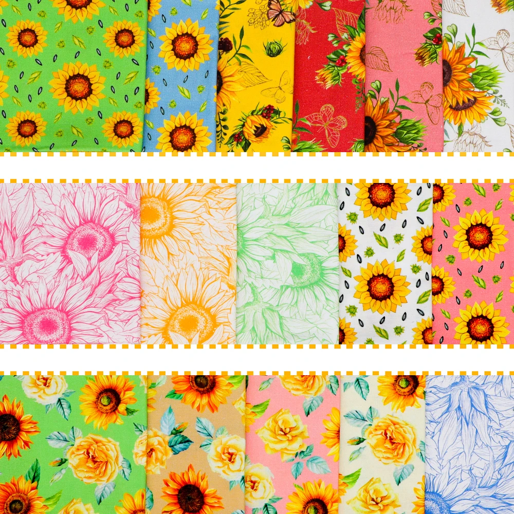 New Fashion Sunflower Pattern Fat Quarter 100% Cotton Printed Quilting Fabric