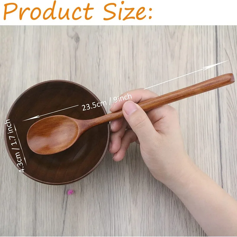 Long Handle spoon wooden Wood Soup Spoons for Eating Mixing Stirring