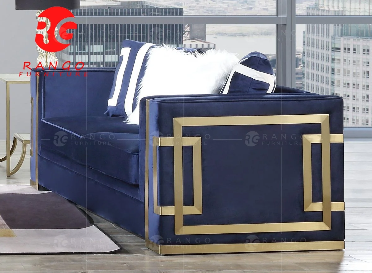 R1 navy blue velvet modern sofa brown velvet sofa set button tufted sofa