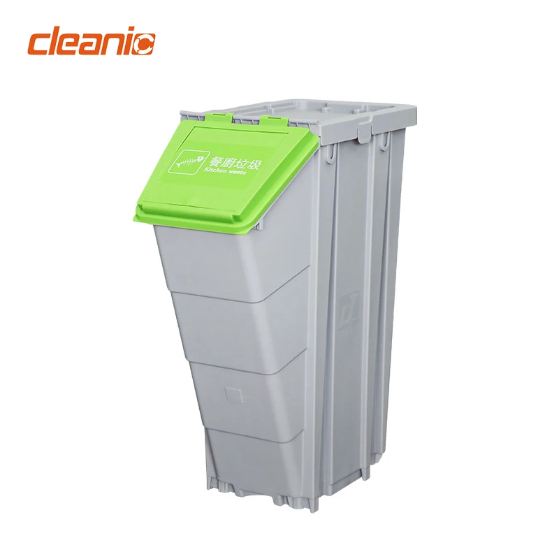 New design 50L stackable garbage cans flame retardant PP plastic waste trash separate sorting recycling bin with lid