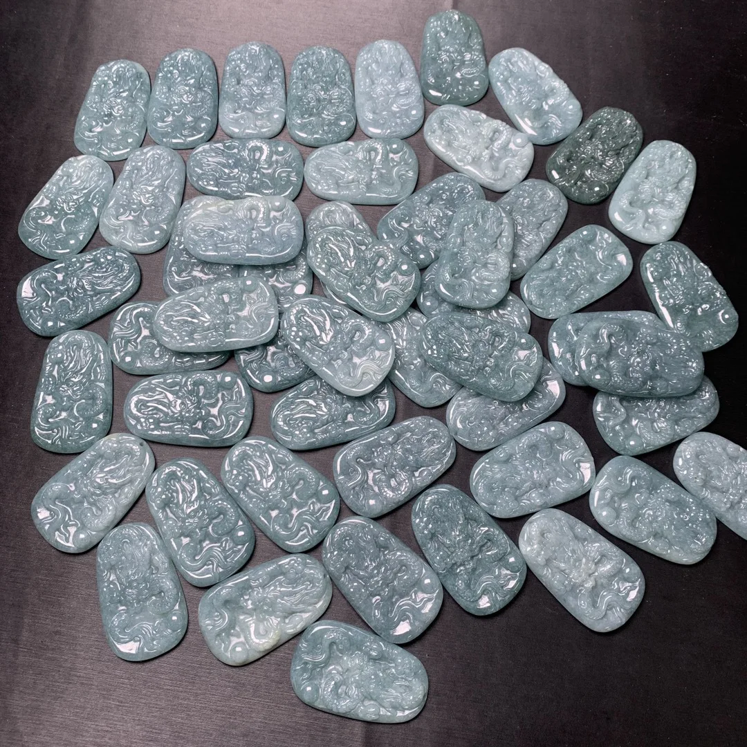 38mm Jade Dragon Pendant Natural Myanmar Blue Bruma Jade Dragon Jadeite Jewelry Making Pendant Chinese Classical