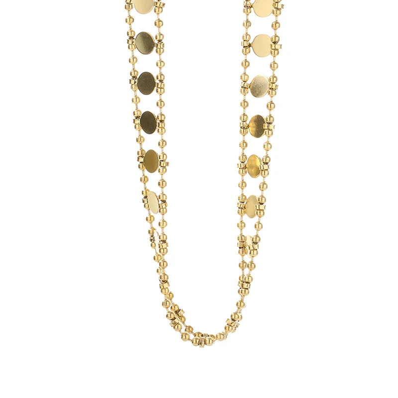 Hot Sale 14K Gold Plated Jewelry Double Chain Bead Coin Choker Layered Necklace For 2021 Women
