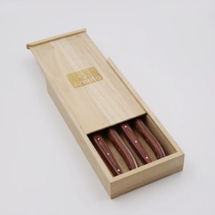 High Quality 4PCS Steak Knife and Fork Set with Gift Box or Wooden Box Stainless Steel Knife and Fork with Pakka Wood Handle