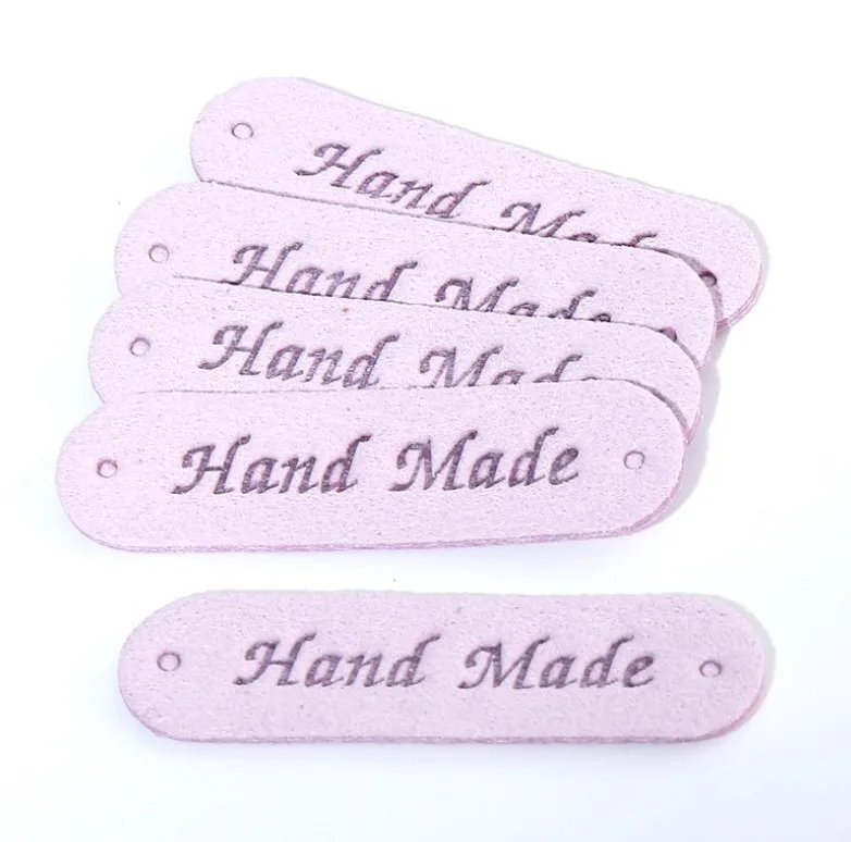 Handmade PU Leather Tags Handmade Embossed Tag Labels with Holes for DIY